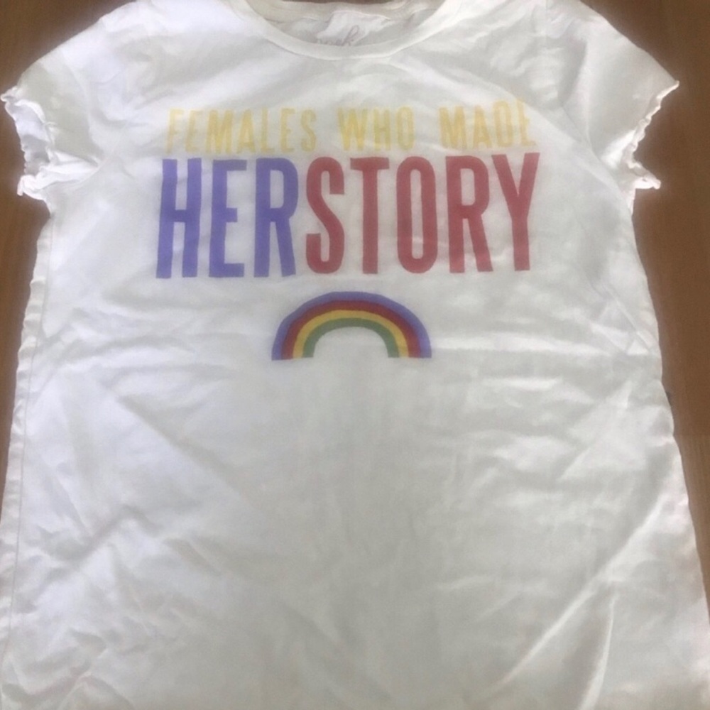 Girls White "HERSTORY" Graphic Tee with Rainbow Size 12 NWOT